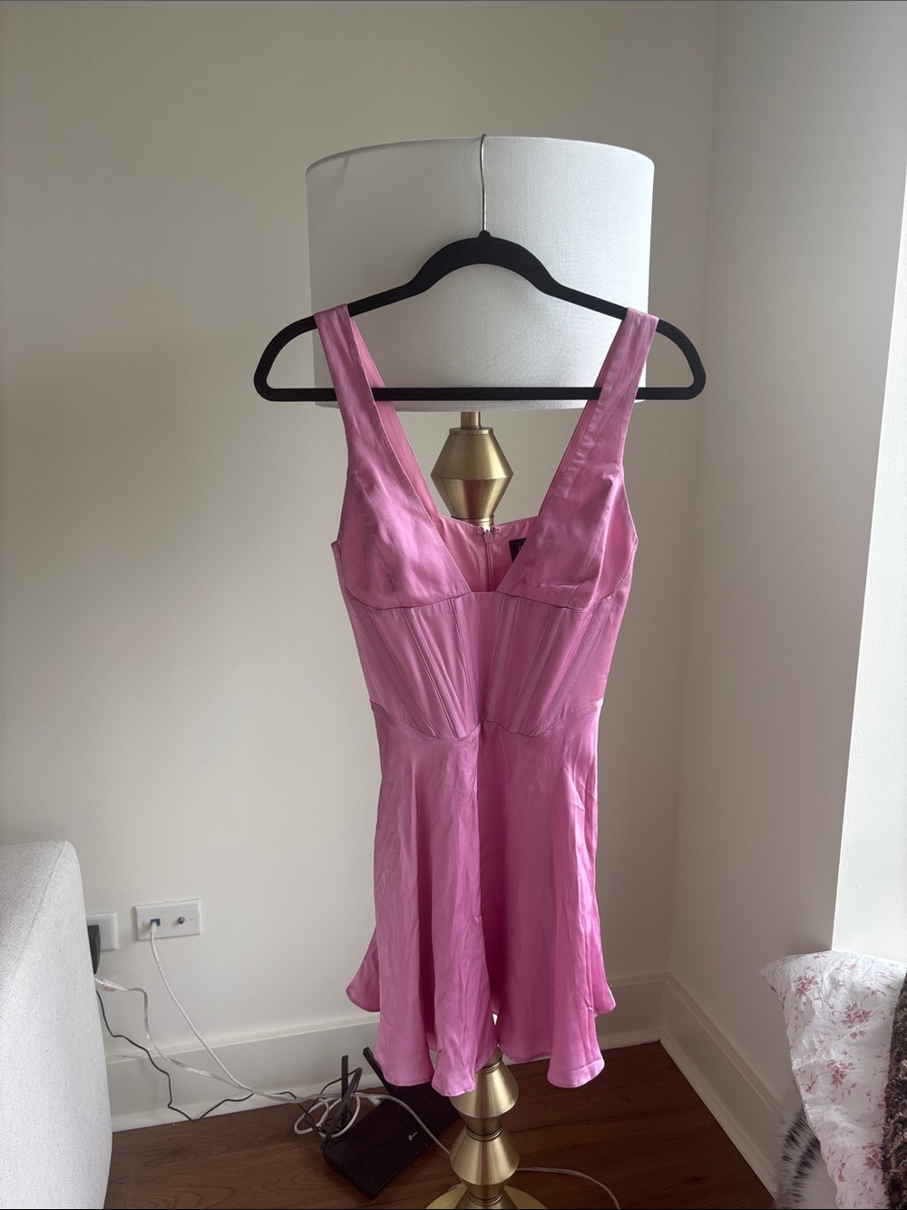 Bardot Pink Satin Fit-and-Flare Dress